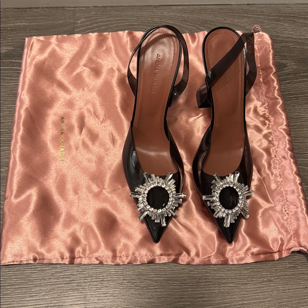 AMINA MUADDI Begum Black crystal-embellished pumps (Size 37.5)